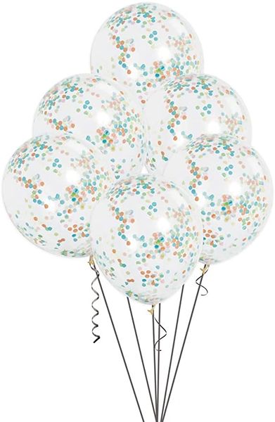 BOGO SALE - Rainbow Cake Confetti Clear Latex Balloons, Pre-Filled, 12in