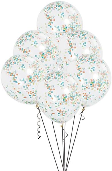 Rainbow Cake Confetti Clear Latex Balloons, Pre-Filled, 12in - 6ct