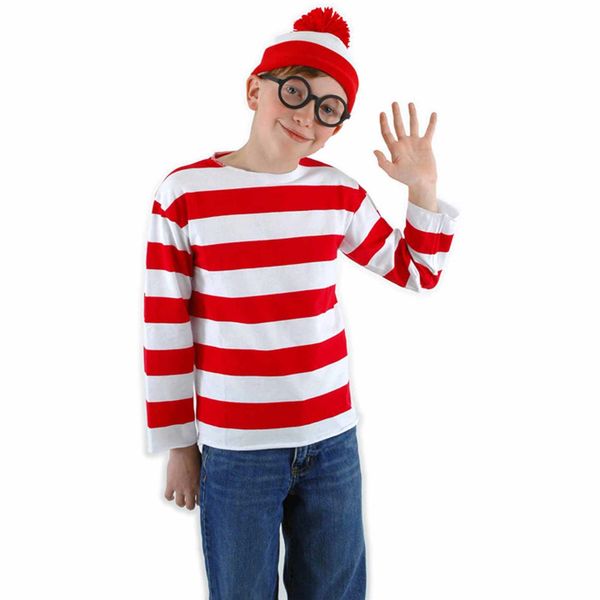 Kids Where's Waldo? Costume, Boys - Red, White Stripes - Purim - Halloween Sale - under $20