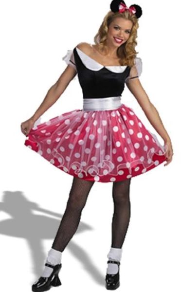 Adult Minnie Mouse Deluxe Costume Dress, Red, White Polka Dots