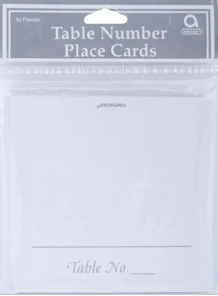 *White Table Number Place Cards, 3.5in - 50ct