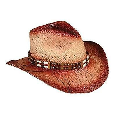 *Rolled Up Cowboy Hat Costume Accessory with Beads, Natural - Halloween