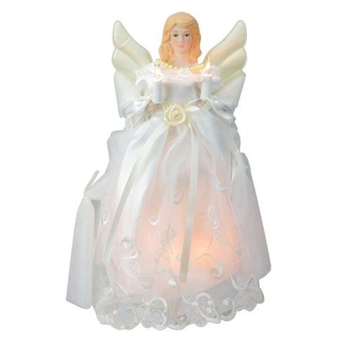 Vintage Angel Christmas Tree Topper with Lights, Ceramic, 12in - by Kurt Adler - Christmas Holiday