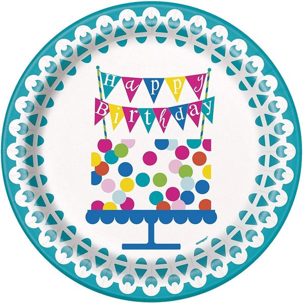 Happy Birthday Confetti Cake Party Luncheon Plates, 7in - 8ct