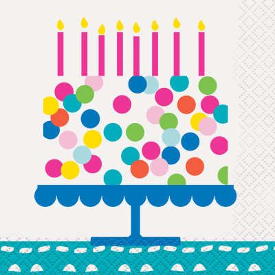 Happy Birthday Confetti Cake Party Beverage Napkins, 16ct
