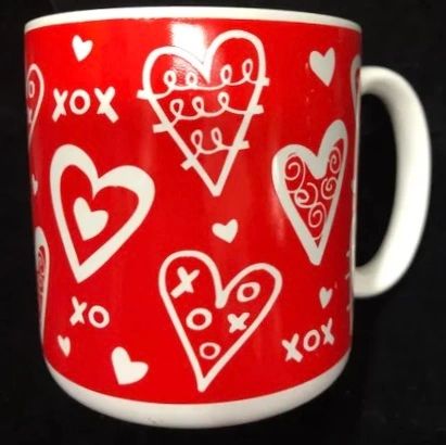 Hearts XOXO Ceramic Coffee Mug, Tea Cup, Red - 12oz - Love - Valentines Gifts
