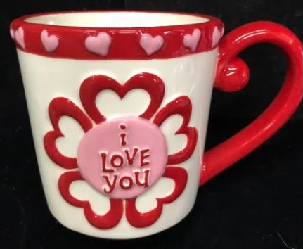 I Love You Heart Flower Ceramic Coffee Mug, Tea Cup, Red, Pink - 12oz - Love Gifts - Valentines Day Gifts
