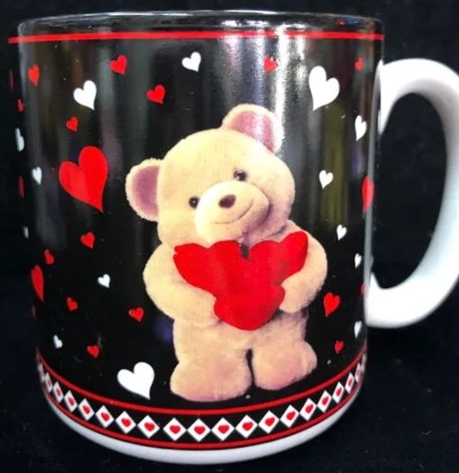 *Teddy Bear Mug with Hearts Black Coffee Mug - Love