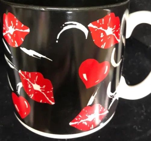 *Hearts & Kisses Black Coffee Mug, 10oz - Love Gifts - Valentines