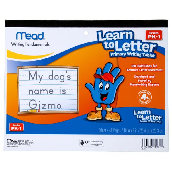 Mead Learn to Letter Primary Writing Tablet, 40 Sheets, Grades PK-1 (48077)