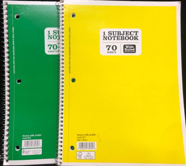Subject Notebook 70 Sheets Wide Ruled - Note Paper