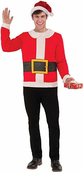 Ugly Red Christmas Santa Suit Sweater, Men's Medium - Holiday Party Costume Accessories