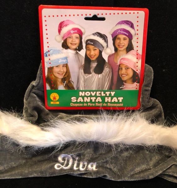 Velvet Gray, Silver Diva Angel Santa Hat, Girls Christmas Holiday Sale