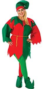 Adult Elf Costume, Red, Green - Christmas Holiday Helper - Unisex - Holiday Sale
