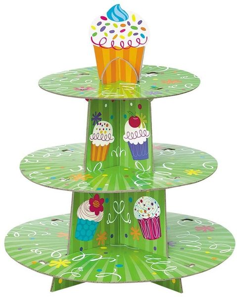 3 Tier Birthday Party Cupcake Stand - Holds 24 - Cupcake Party
