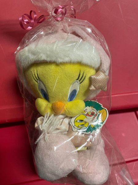 Rare Christmas Holiday Tweety Plush in Pink Santa Hat,12in