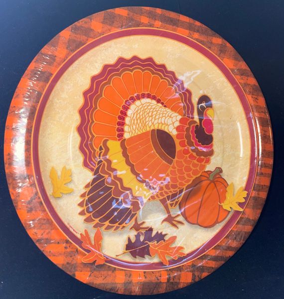 BOGO SALE - Thanksgiving Turkey Time Dinner Party Plates, 9in - 8ct