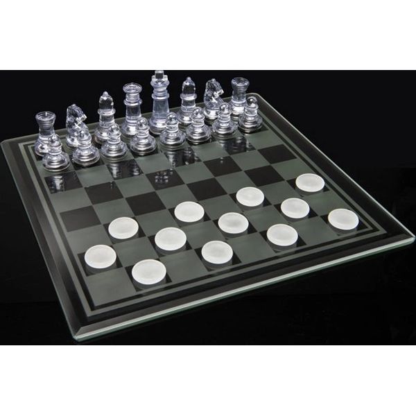 *Glass Chess and Checkers Set with Glass Gameboard