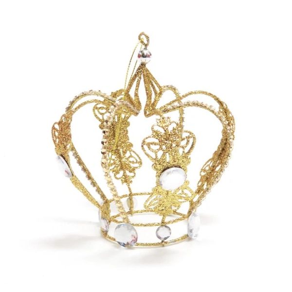 Gold Glitter, Jeweled Metal Crown Decorative Accent Ornament, 5in