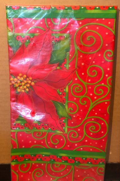 *Holiday Poinsettia Party Table Cover, Red - 54x84in - Christmas