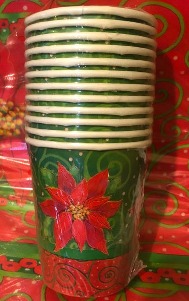 BOGO SALE - Christmas Poinsettia Party Cups, Red - 9oz - 12ct - Holiday Sale