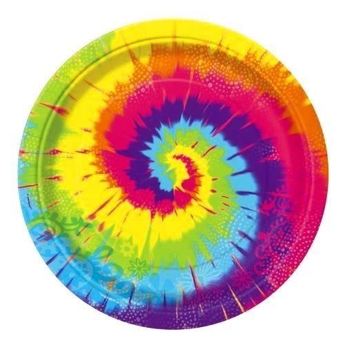 *Tie Dye 80s Disco Swirl Party Cake Plates, 7in - 8ct - Tye Dye Swirl