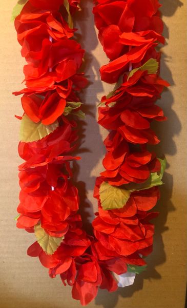 *Deluxe Red Silk Flower Lei Hawaiian Costume Accessory - Luau Party