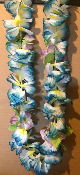 Deluxe Blue, Lavender Silk Flower Lei Hawaiian Costume Accessory - Luau Party