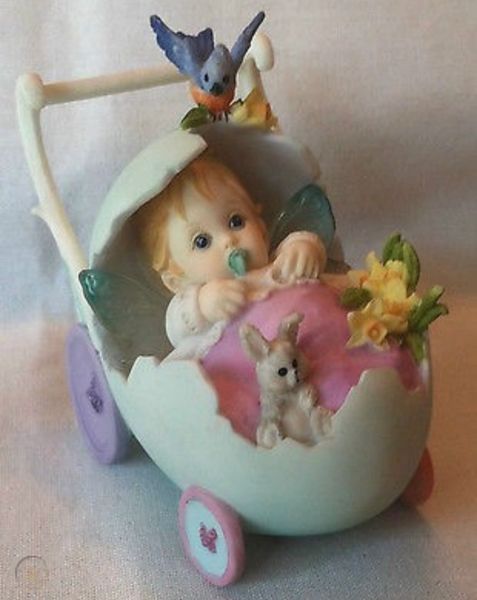 My Little Kitchen Fairies: Egg Buggy Baby in Stroller Fairy Figurine, By Enesco - 2004