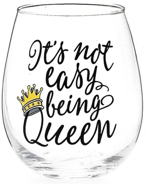 *Its Not Easy Being Queen, Stemless Wine Glass, 16oz - Mom Gifts