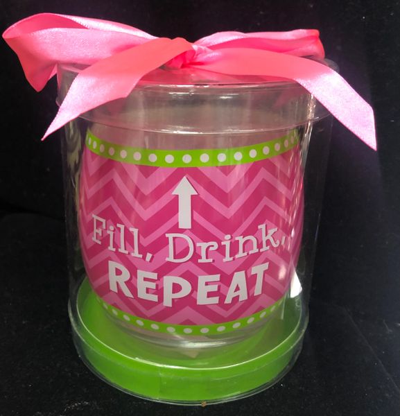 Stemless Wine Glass, Fill, Drink, Repeat, This is My HAPPY Glass", 16oz - Mom Gifts - Mother's Day