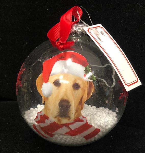 Blonde Labrador Dog Glass Ornament with Snow - Holiday Novelty Gifts