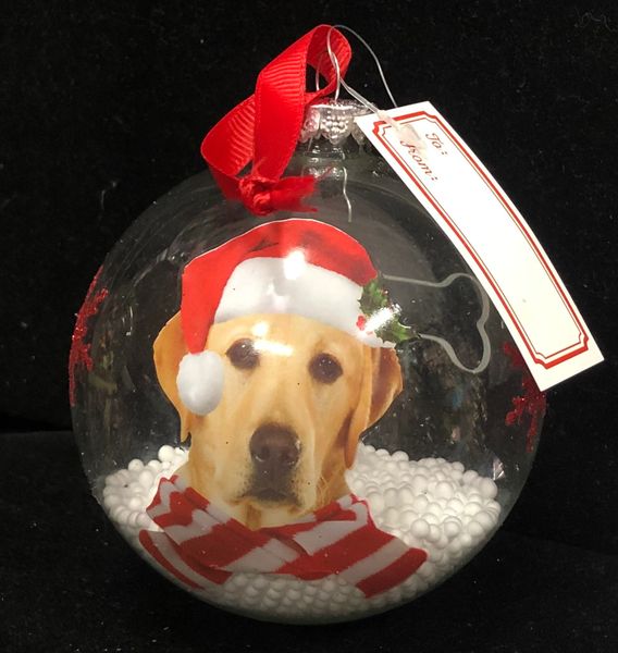 Christmas Ornament - Glass Pet Ornament, Blonde Labrador Dog with Snow