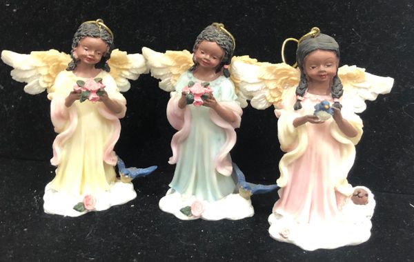 Christmas Angel Ornaments - 5pc Set, 4in - African American Angels - by Kurt Adler - Holiday Novelty Gifts