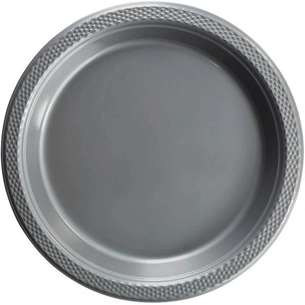 Silver Solid Plastic Party Plates, 9in - 10ct