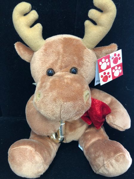 Musical Christmas Reindeer Plush, Holding Gold Saxophone, 10in - Holiday Novelty Gifts