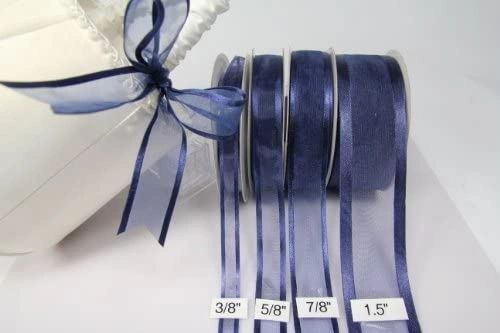 Navy Blue Organza Sheer Ribbon 7/8in x 25yds with Satin Edge - 8333 - Chanukah Holiday Sale
