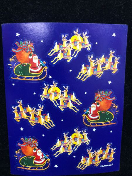 Santa Sleigh & Reindeer Stickers - 4 Sheets - Christmas