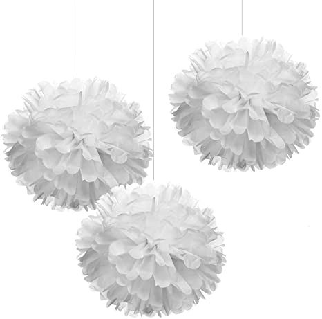 White Tissue Pom Pom, DIY Paper Flower, 12in, 1pc - White Decorations