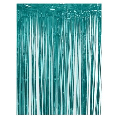 Teal Metallic Fringe Foil Curtain Decoration- 3 x 8ft
