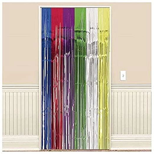 Multicolor Metallic Fringe Foil Curtain Decoration- 3 x 8ft - Rainbow Curtain