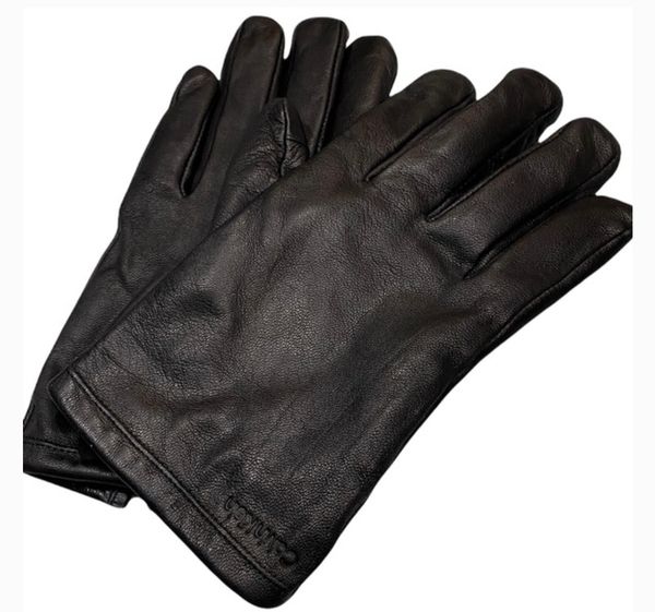 Mens Calvin Klein Black Leather Gloves, Large