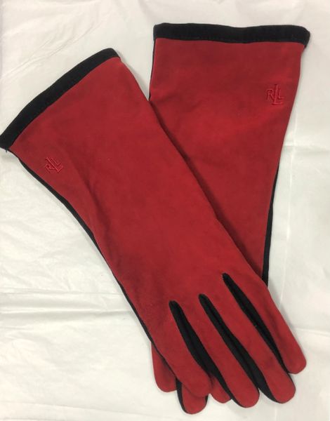 Womens Ralph Lauren Soft Leather Gloves, Black, Red, Large