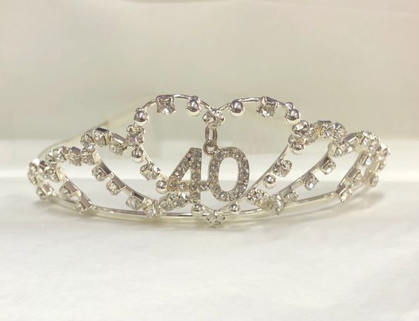 Silver Sparkling Rhinestone 40th Birthday Tiara, Crown