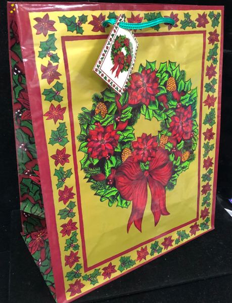 Christmas Wreath Gift Bag, Large, 13in - Holiday Sale