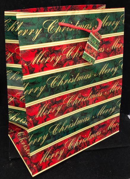 Merry Christmas Gift Bag, Large, 13in - Red - Green - Holiday Sale