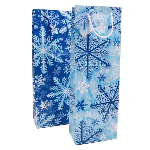 2 Winter Snowflake Wine Bottle Gift Bags - Christmas - Hanukkah - Holiday Sale