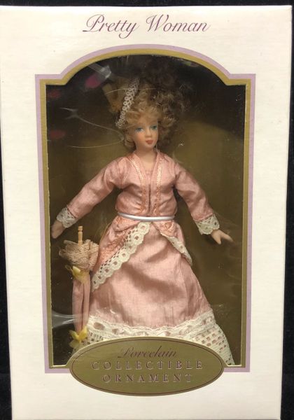 *Rare Pretty Woman Porcelain Ornament Doll in Pink Dress, 7in, 2003
