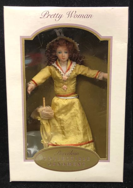 *Rare Pretty Woman Porcelain Ornament Doll in Yellow Dress, 7in, 2003