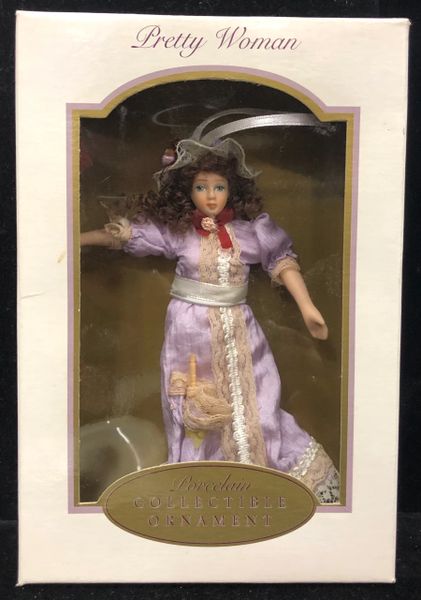 *Rare Pretty Woman Porcelain Victorian Ornament Doll in Lavender Dress, 7in, 2003